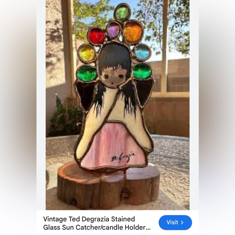 Stained Glass Sun Catcher Vintage 1980 Ted DeGrazia Stain Glass Candle Holder